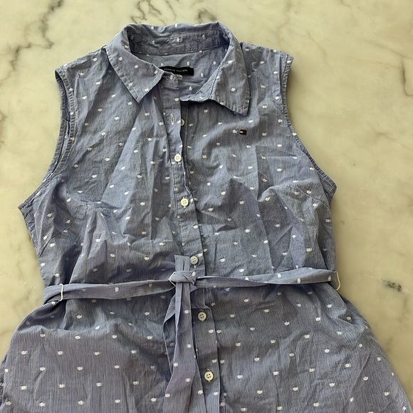 Tommy Hilfiger Classic Button Down Collared Sun Dress Sz 8 Blue Polka Dot White - Picture 12 of 12